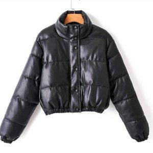 ZARA DUPE: Zip Up Crop PU Leather Puffer Jacket *SHIPPED SAME DAY*